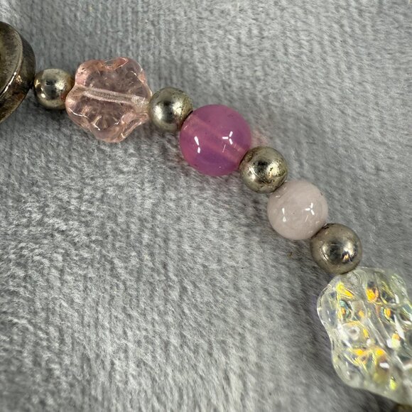 Vintage Glass Bead Bracelet With Toggle Closure & Pink White Silver Accents - Picture 4 of 16